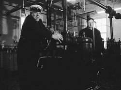 Lightkeepers Andy Flaws and Ian Smith in the Engine Room (image from http://photos.shetland-museum.org.uk/)
